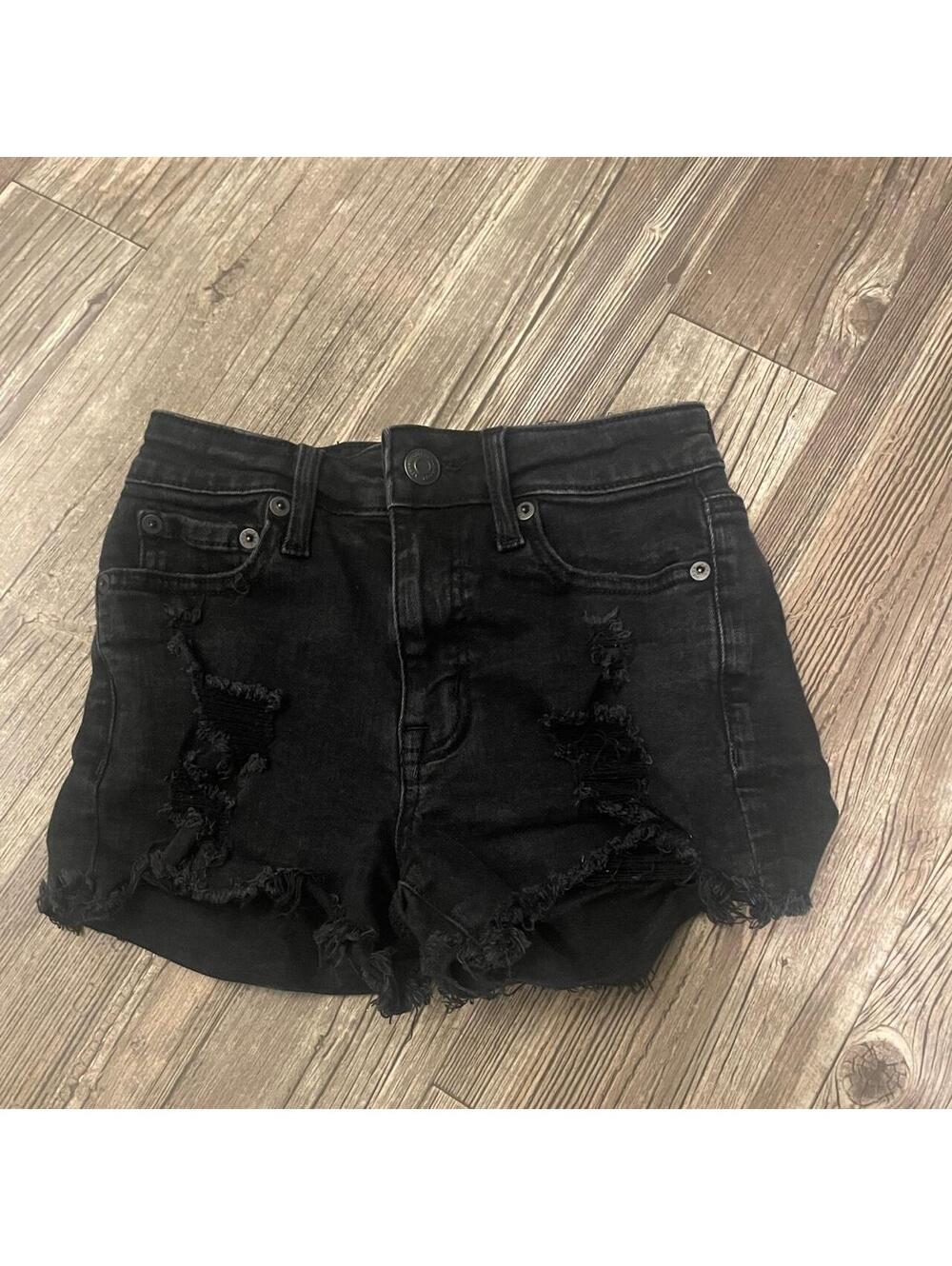 Aéropostale Black High-Rise Distressed Denim Shorts, Size 00